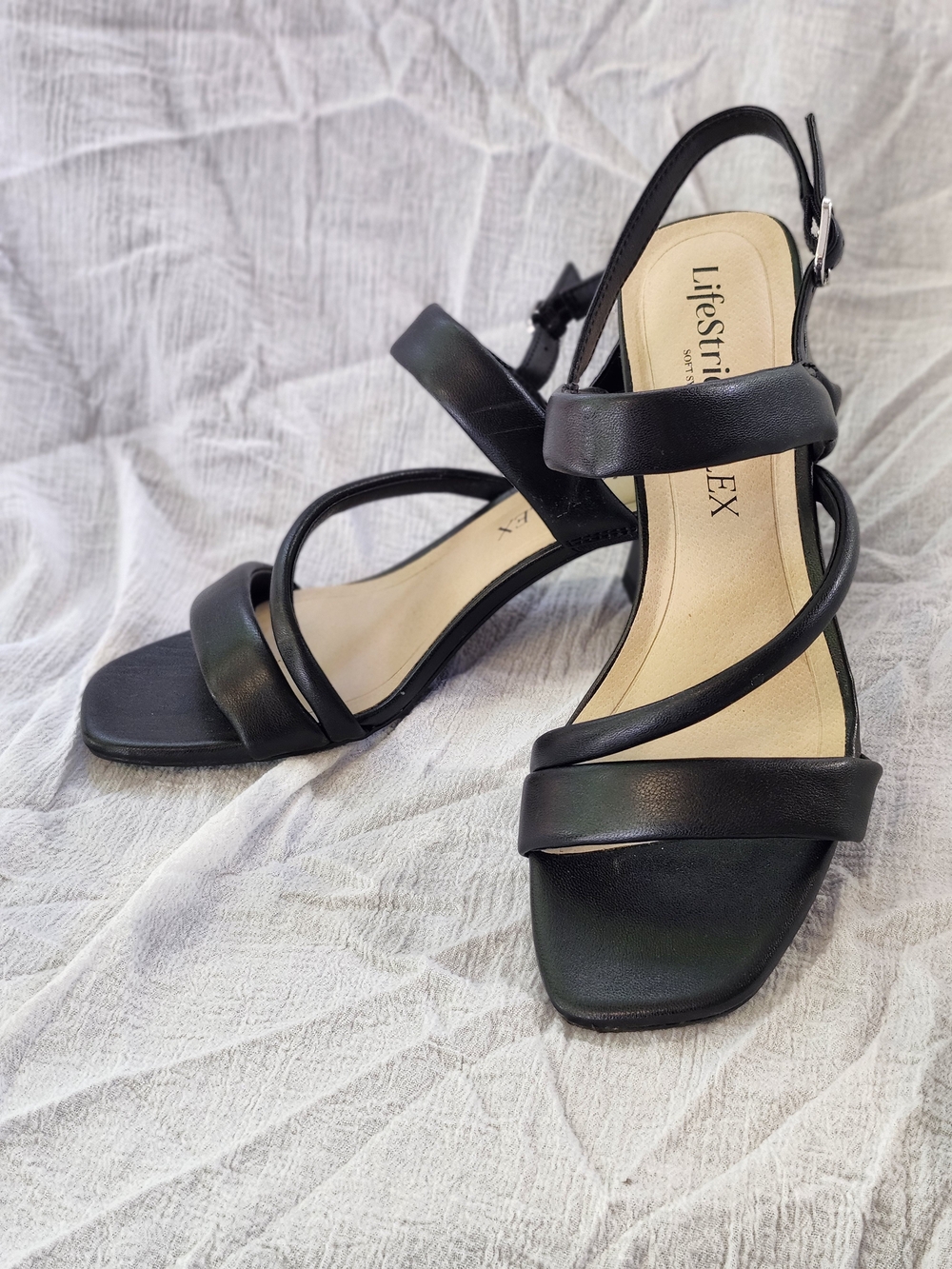 Life Stride Black Strappy Sandal Heels